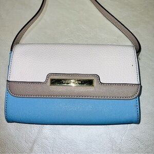 Anne Klein Blue and White Crossbody Bag with Gold Hardware